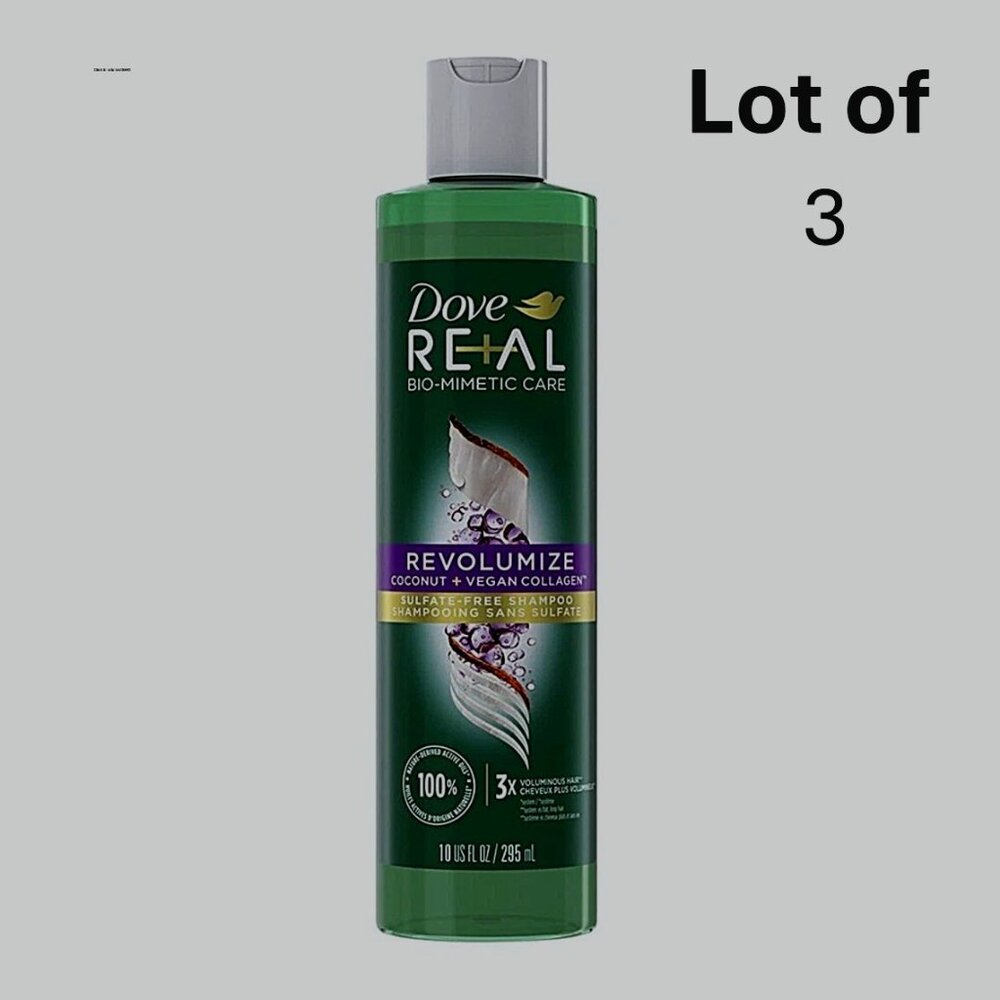 3X Dove REAL Bio-Mimetic Care Revolumize Shampoo Coconut + Vegan Collagen 10 Oz